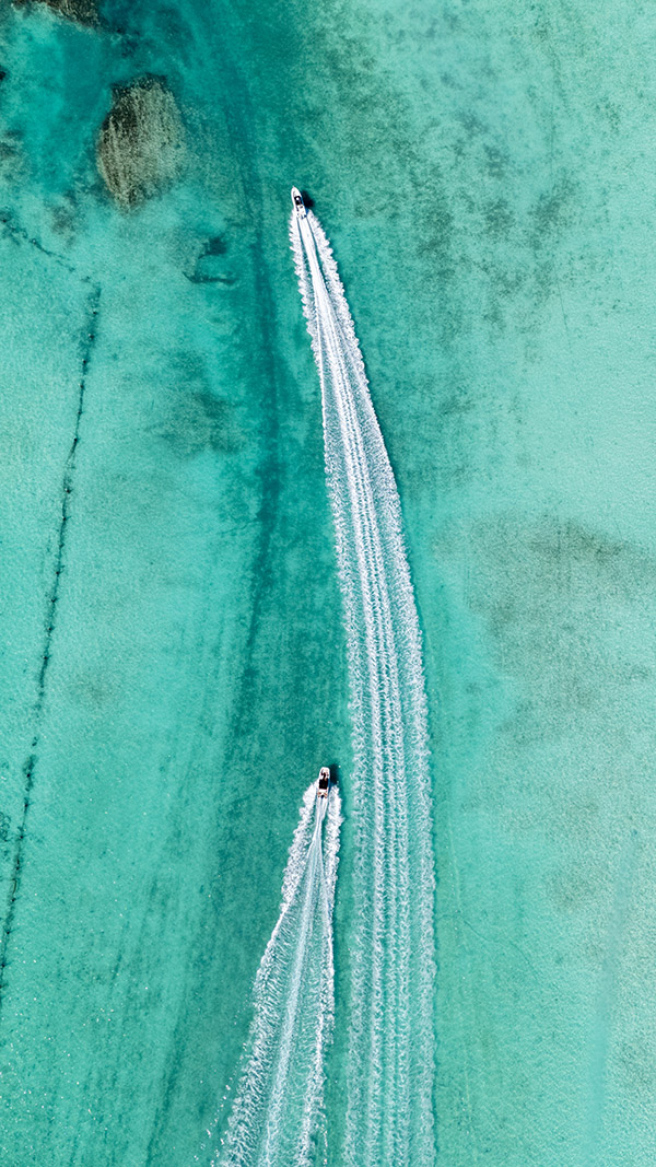 Aerial shot of jetskis near Blue Haven Marina