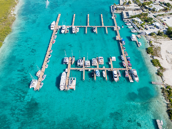 Aerial View of Blue Haven Marina and Docked Yachts