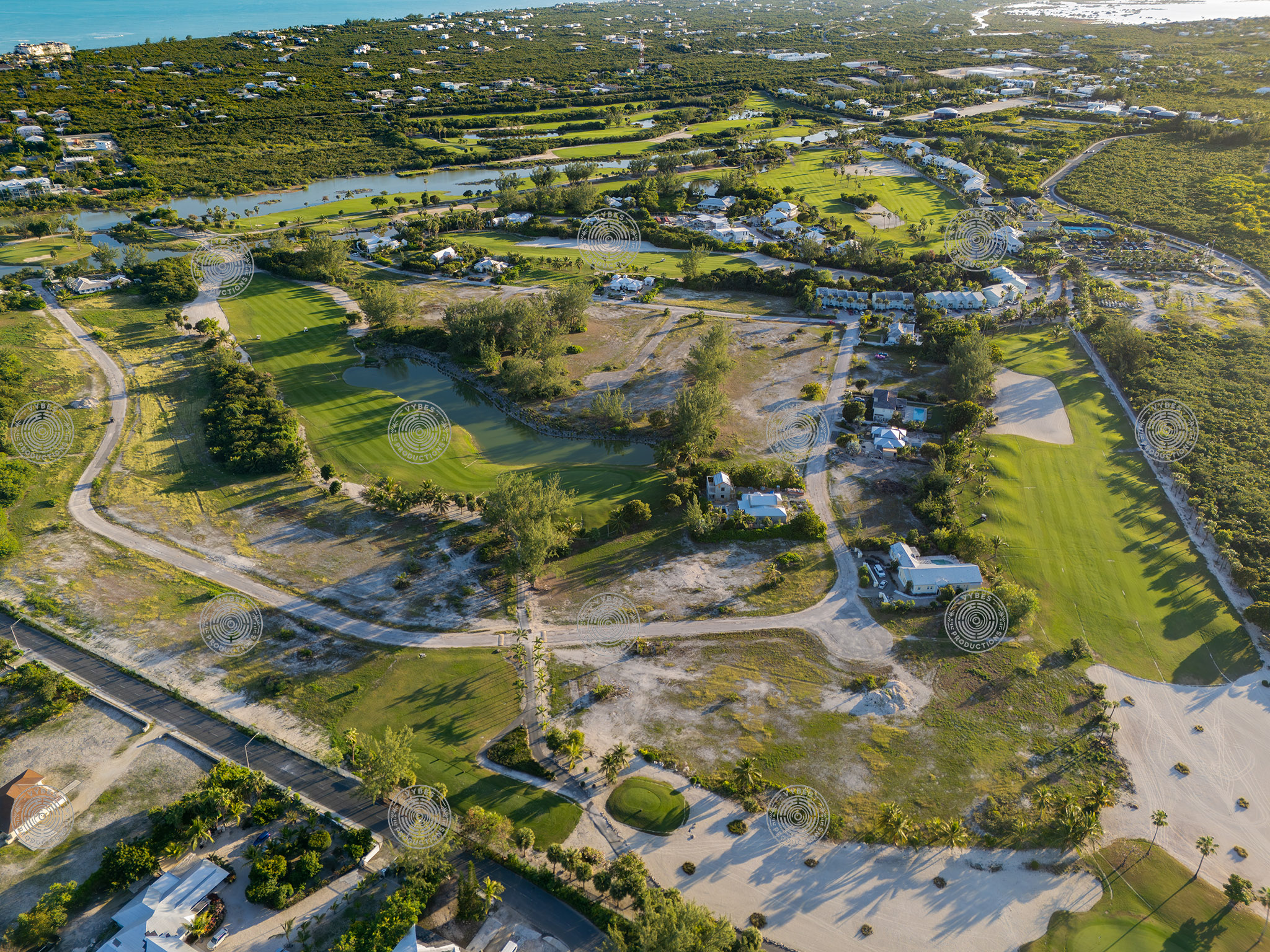 Drone aerial of the golf club during afternoon