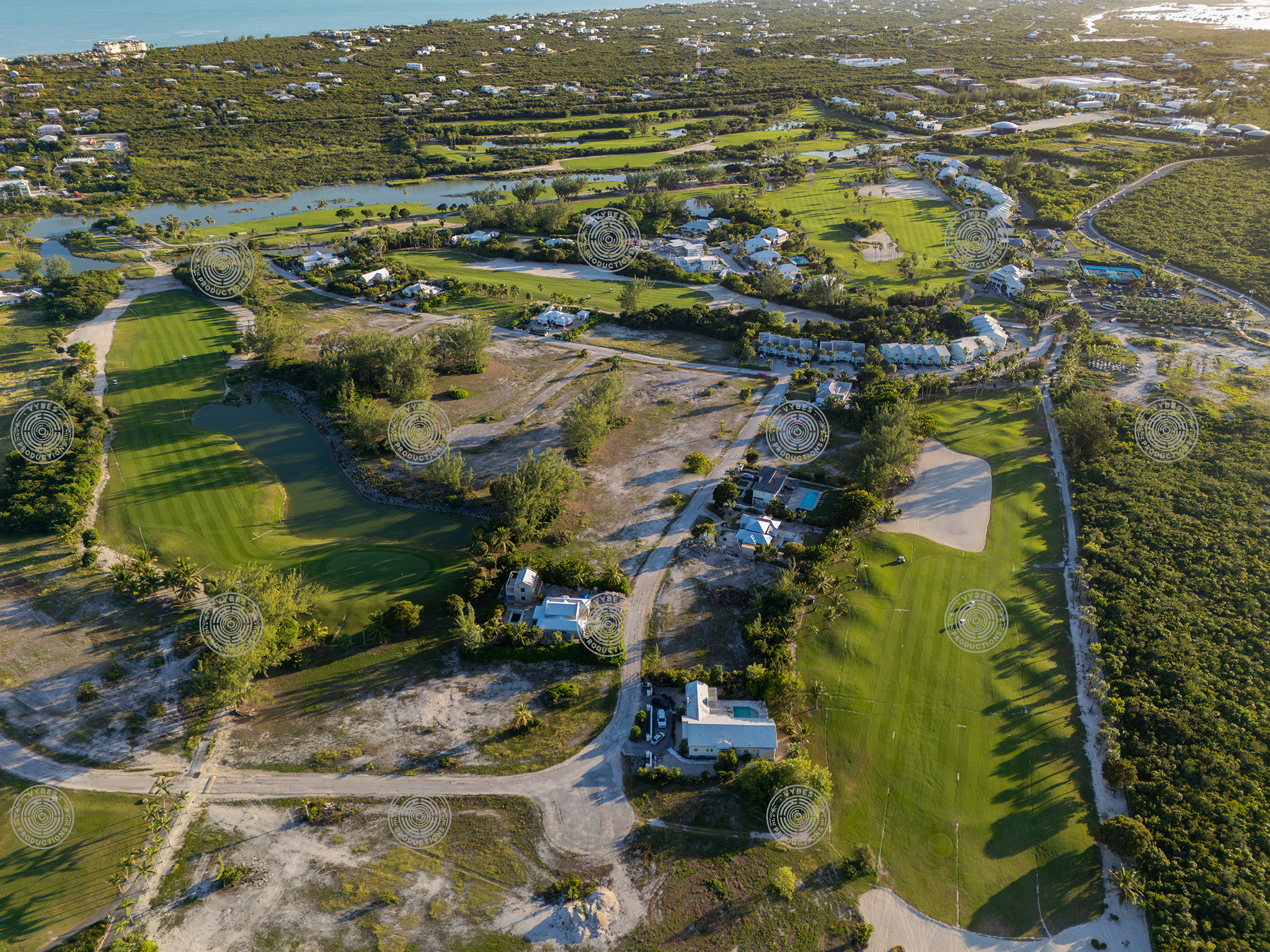 Drone aerial of the golf club during afternoon