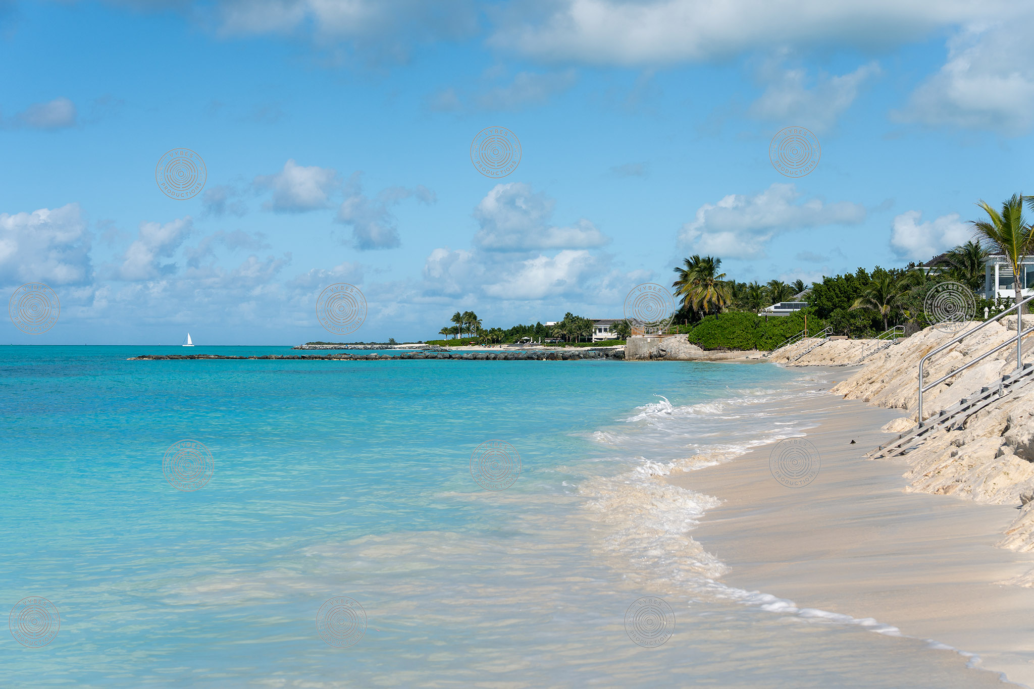 Handheld shot of Grace Bay Beach near villas in Leeward