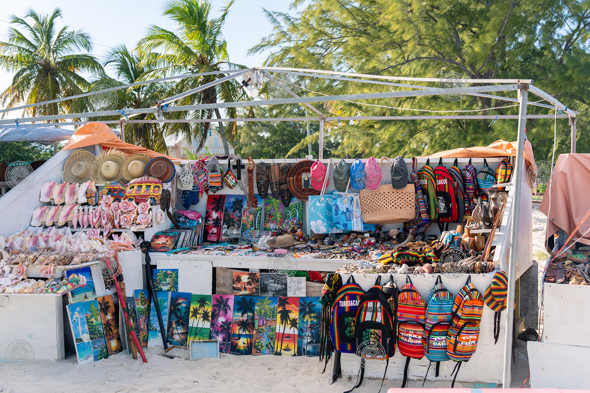 Handheld shot of beachside local goods stand near Da Conch Shack