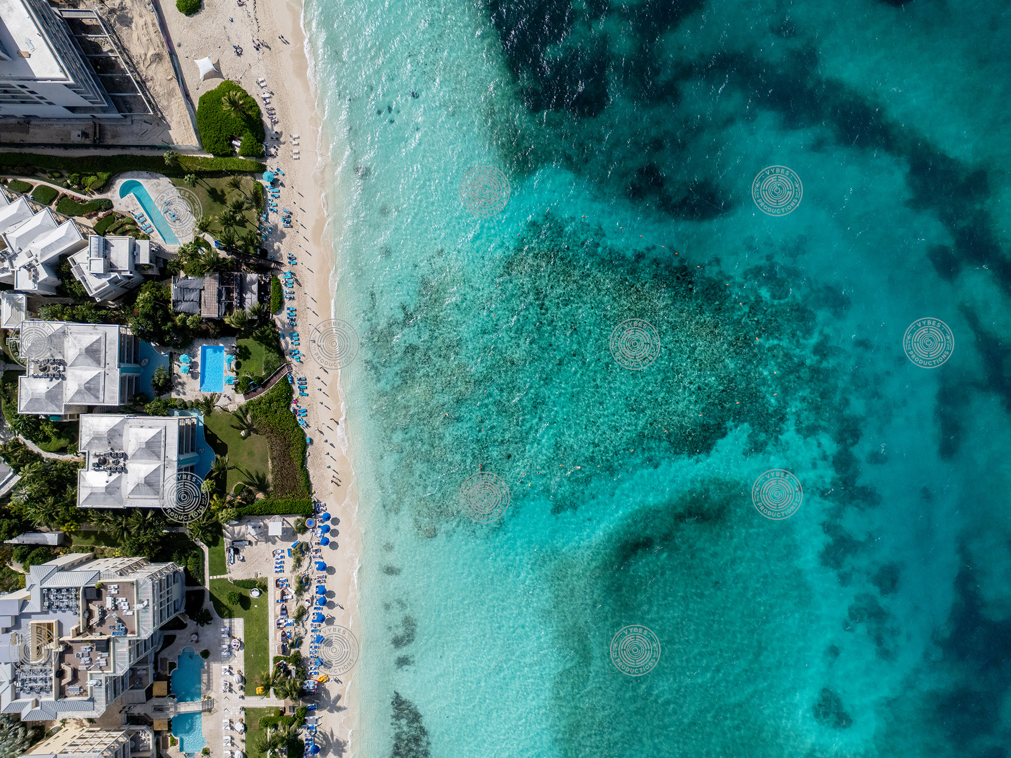Top down view of Coral Gardens snorkeling area on Grace Bay Beach