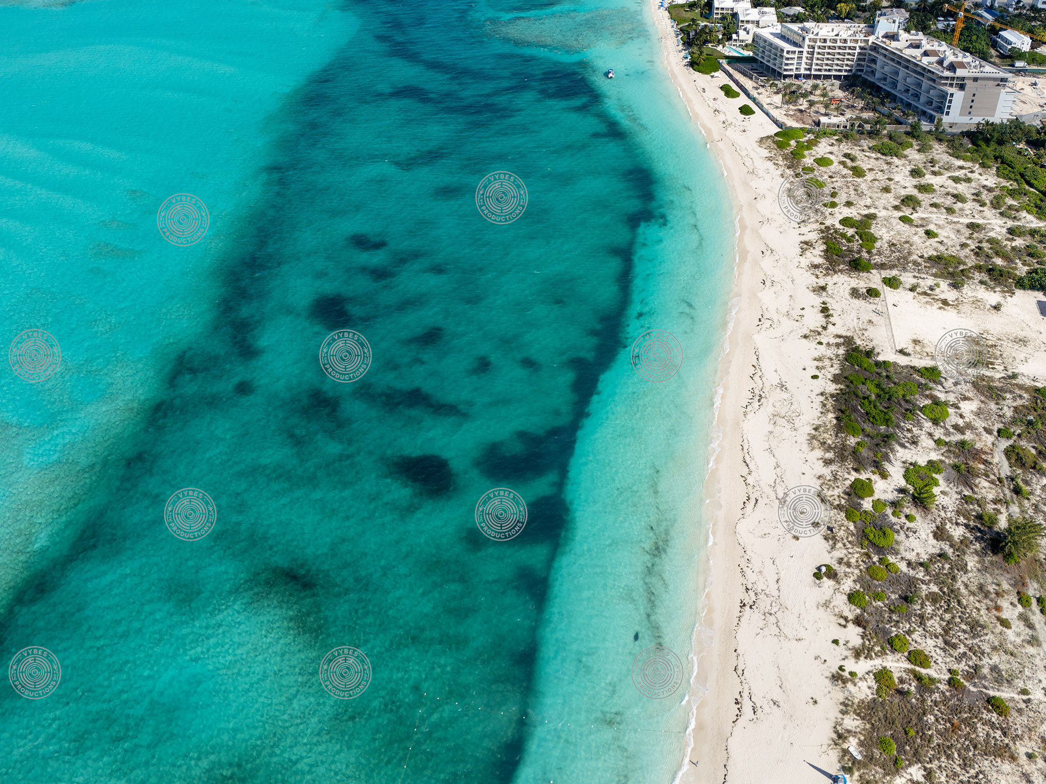 Aerial view of empty Grace Bay Beach
