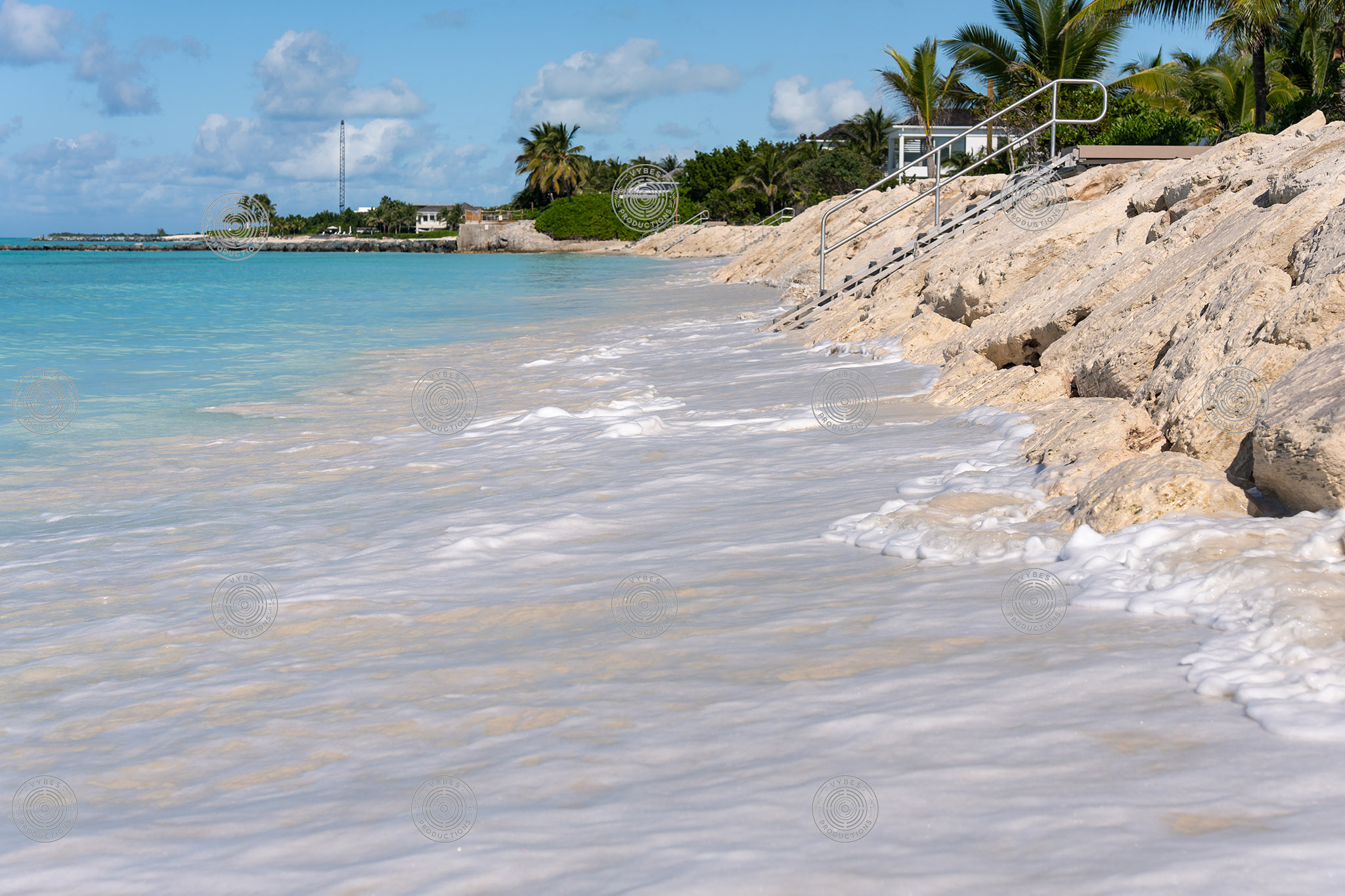 Low shot of Grace Bay Beach along Leeward villas