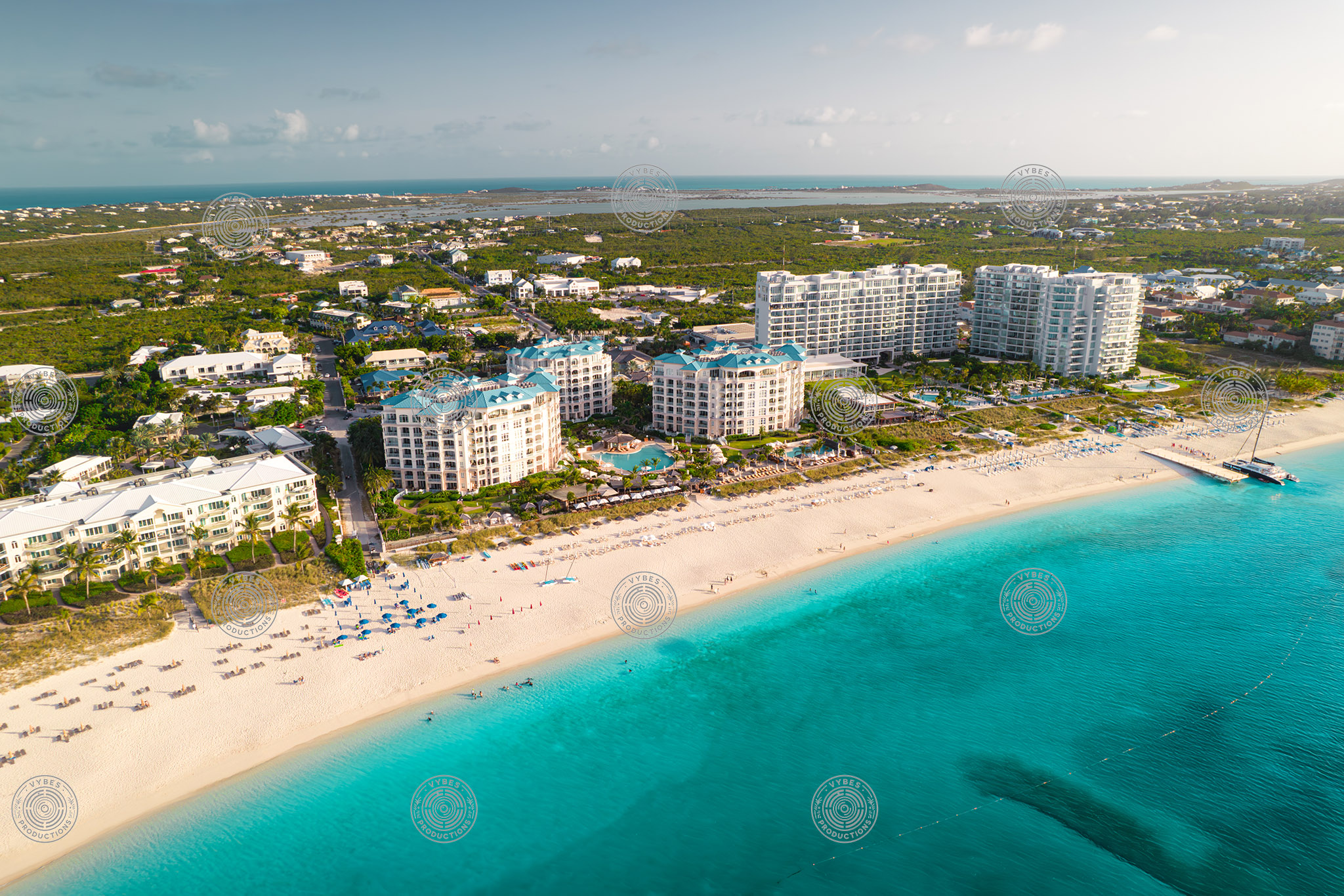 Aerial view of Downtown Grace Bay resorts