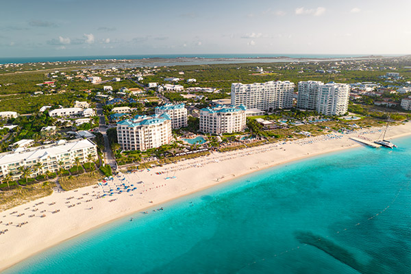 Aerial view of Downtown Grace Bay resorts