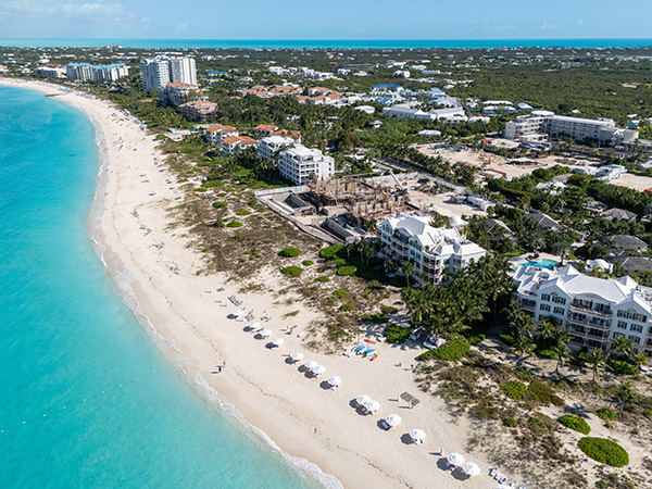 Aerial view of Grace Bay Beach near Point Grace Resort