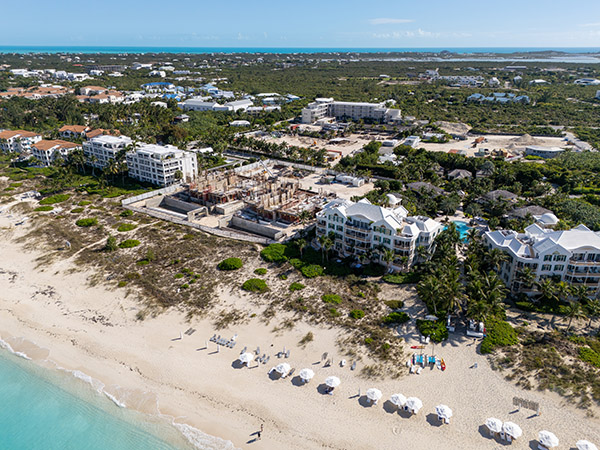 Aerial view of Grace Bay Beach near Point Grace Resort