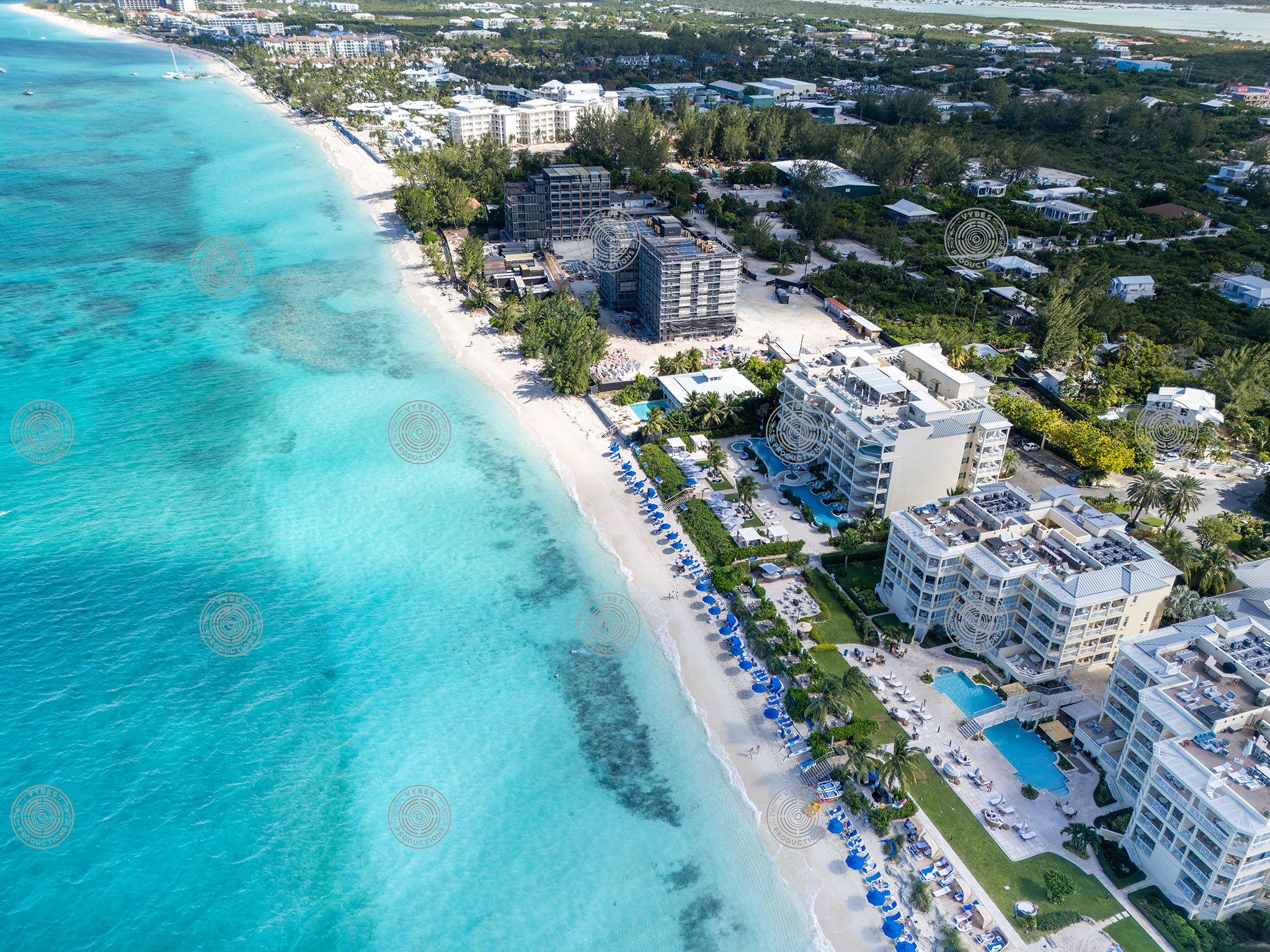 Aerial view of Grace Bay Beach near Windsong Resort