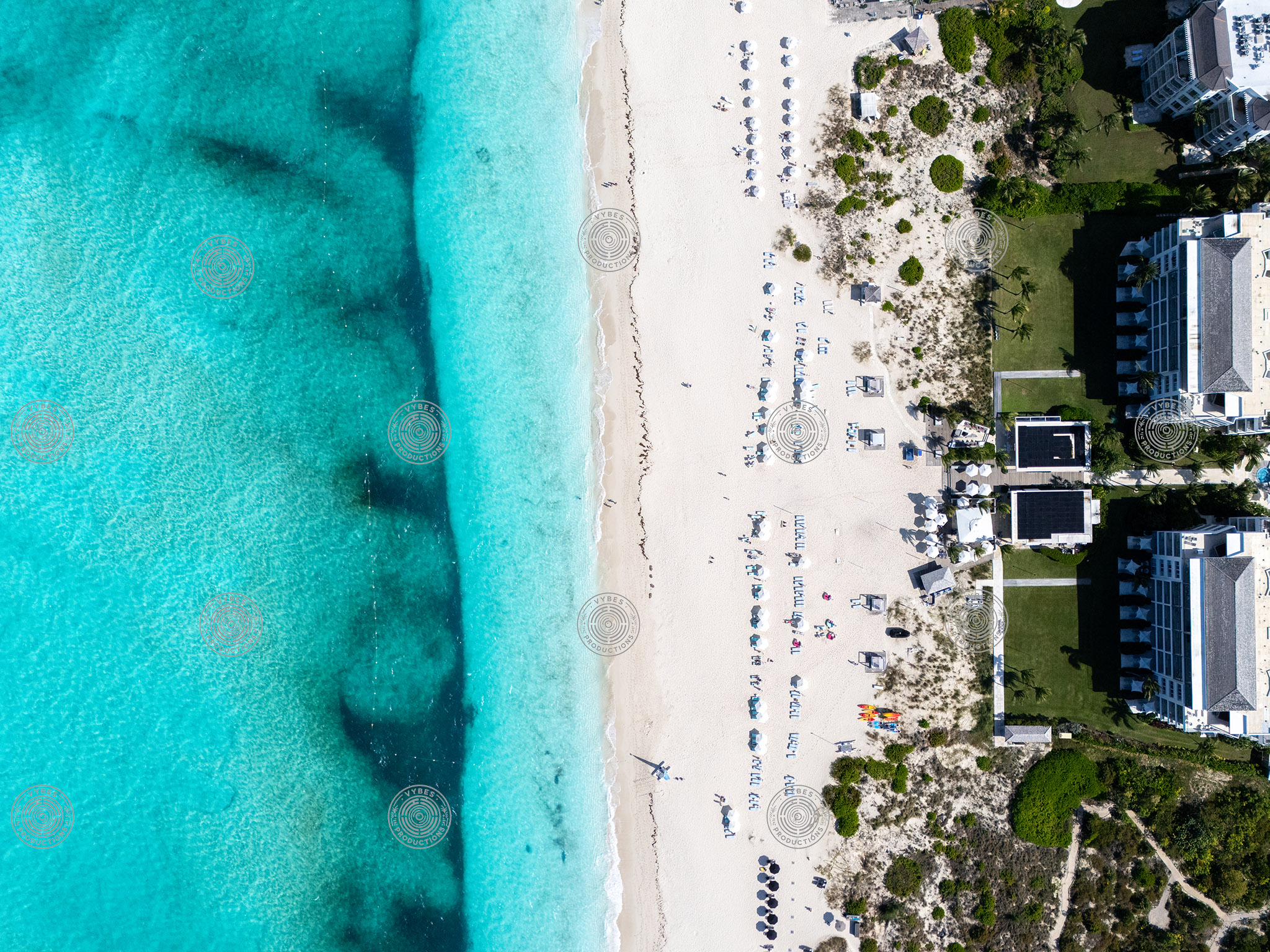 Top down view of vibrant Grace Bay Beach