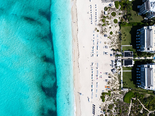 Top down view of vibrant Grace Bay Beach