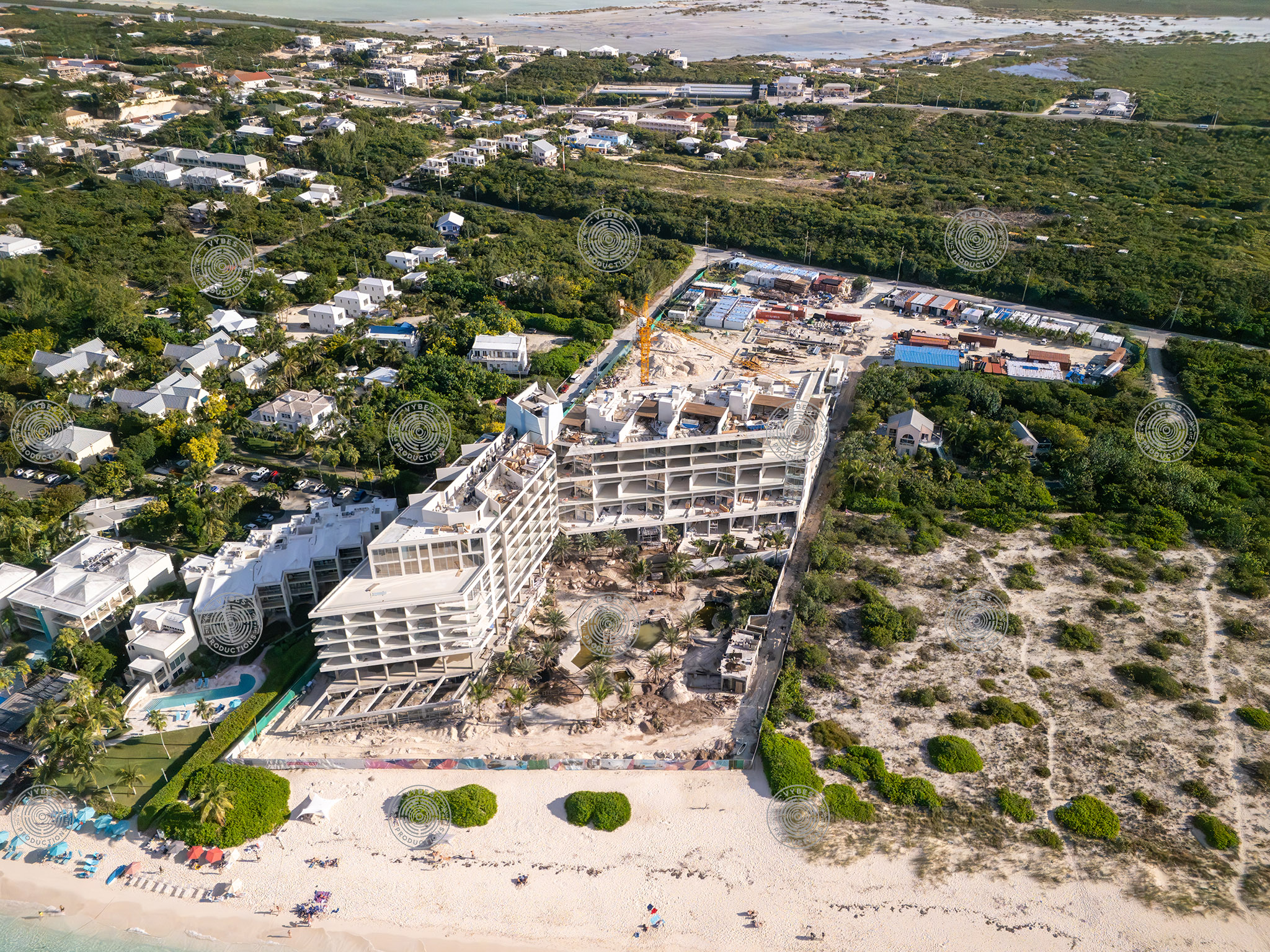 Aerial view of Andaz Resort construction on Grace Bay Beach