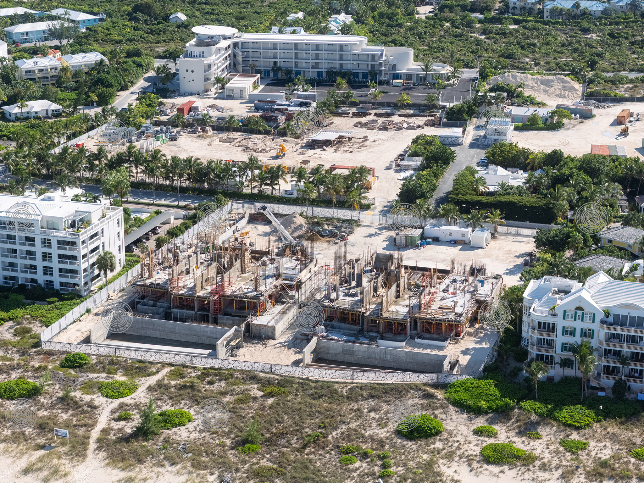 Aerial view of construction of The Point resort on Grace Bay Beach