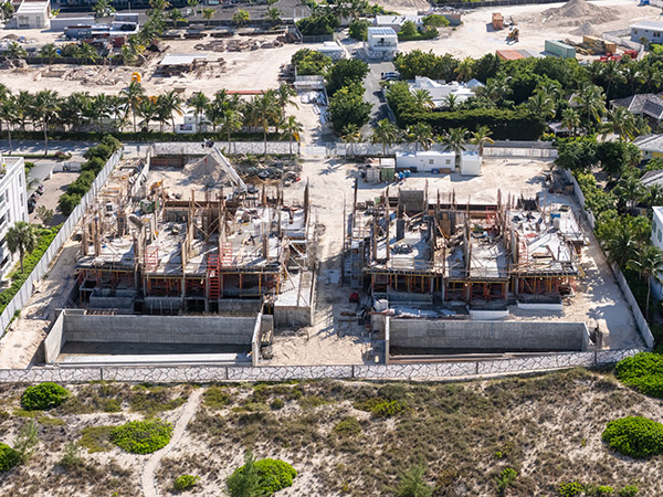 Aerial view of construction of The Point resort on Grace Bay Beach