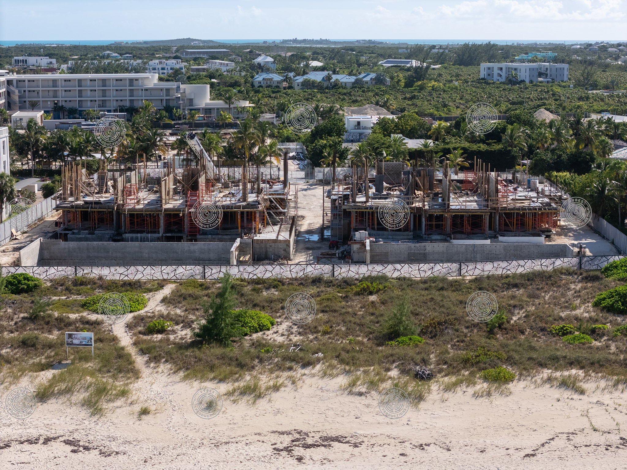 Aerial view of construction of The Point resort on Grace Bay Beach