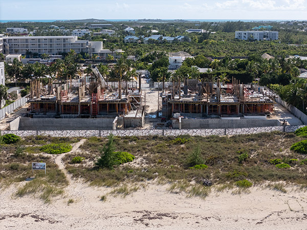 Aerial view of construction of The Point resort on Grace Bay Beach