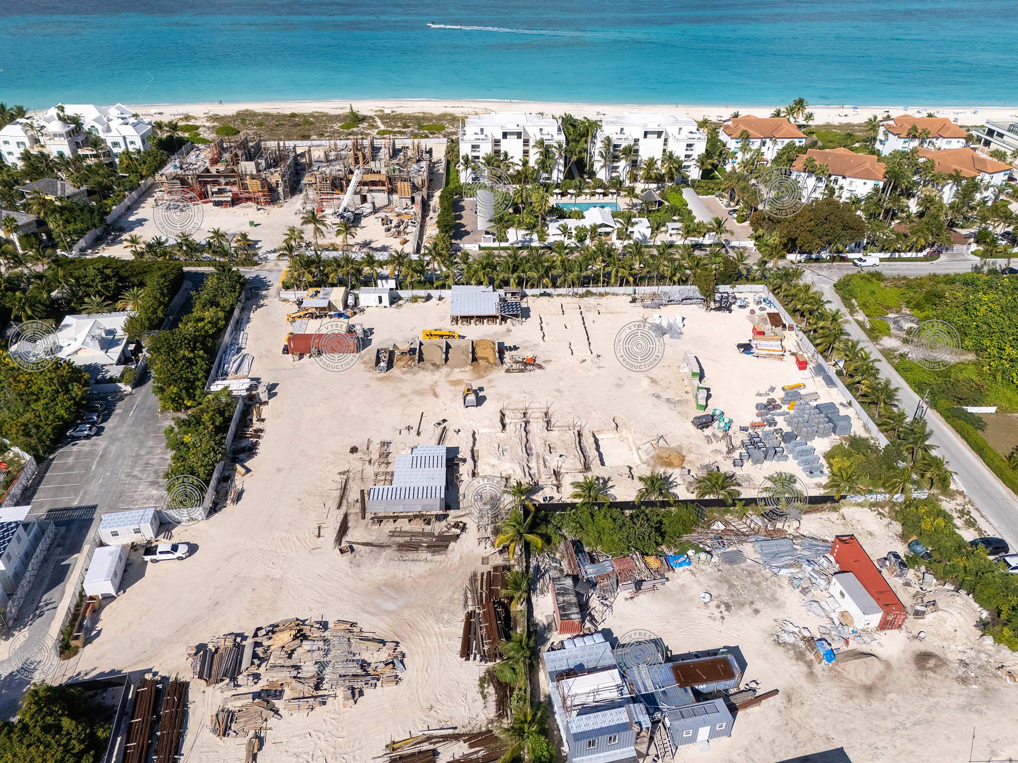 Aerial view of construction of The Point resort on Grace Bay Beach