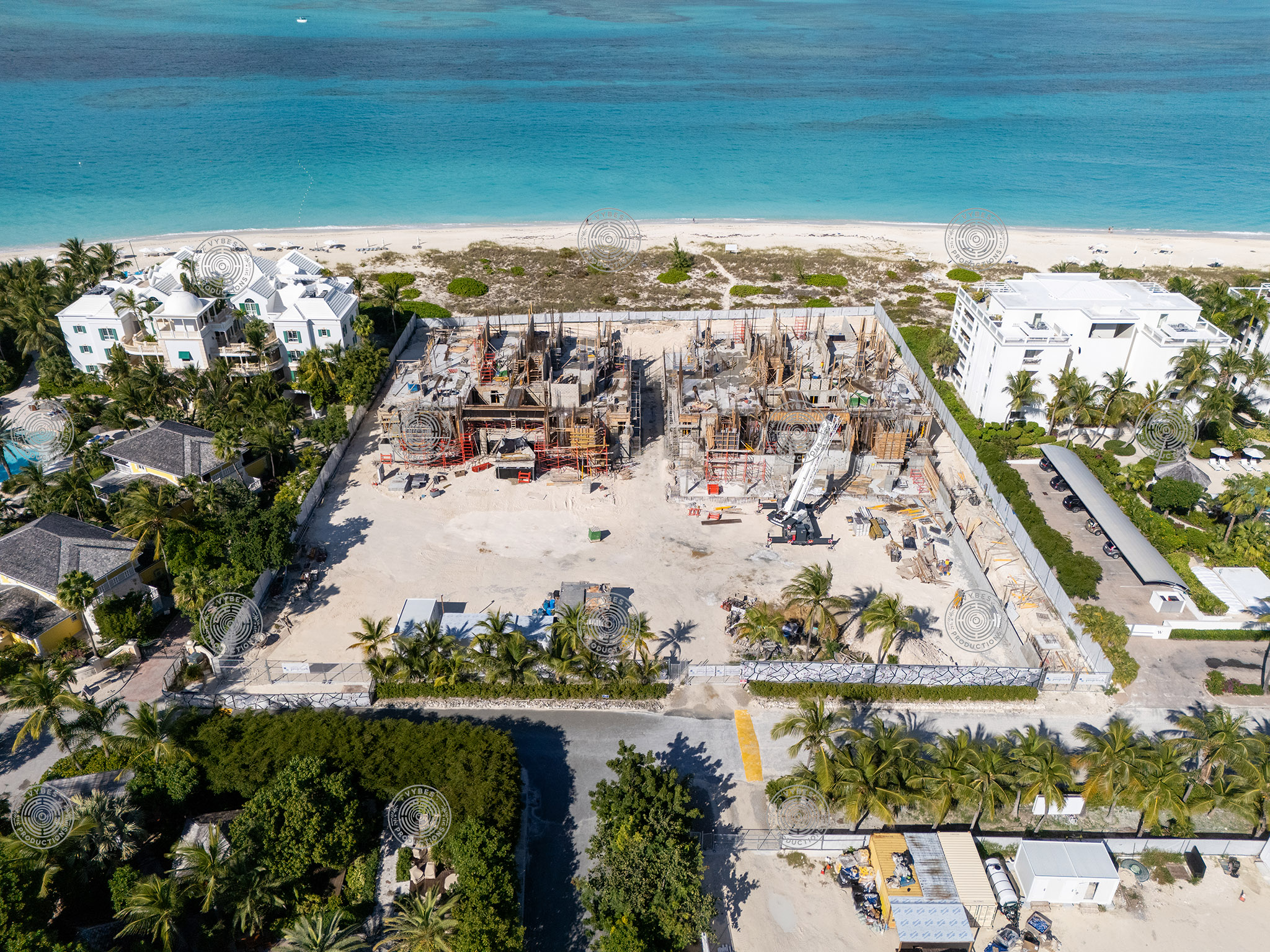Aerial view of construction of The Point resort on Grace Bay Beach