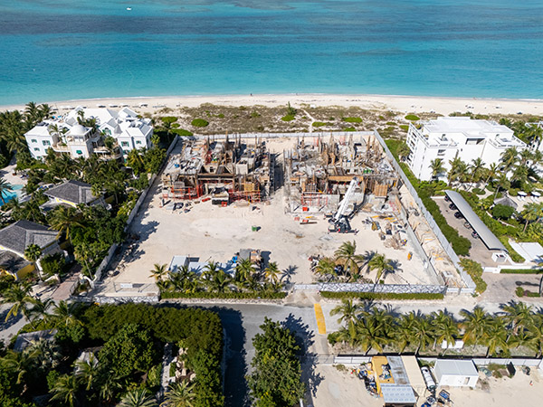 Aerial view of construction of The Point resort on Grace Bay Beach