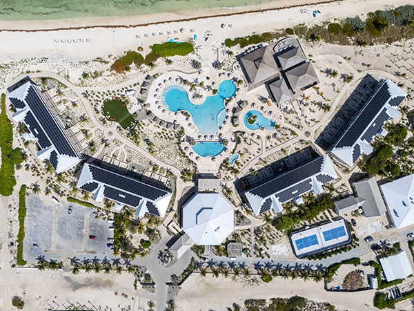 Aerial view of construction of The Point resort on Grace Bay Beach