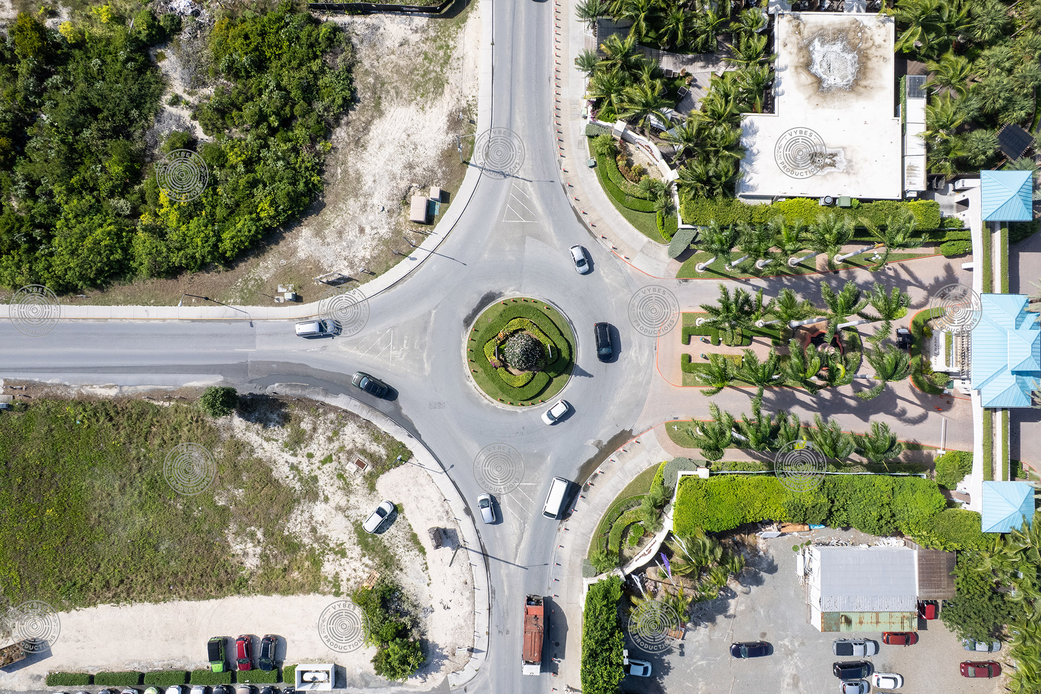 Overhead view of roundabout in Downtown Grace Bay