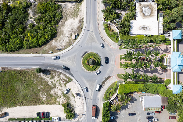 Overhead view of roundabout in Downtown Grace Bay