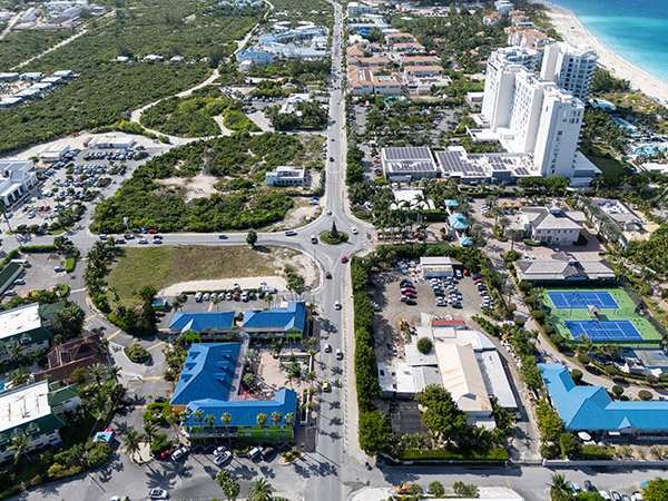 Aerial view of Downtown Grace Bay showing Ports of Call