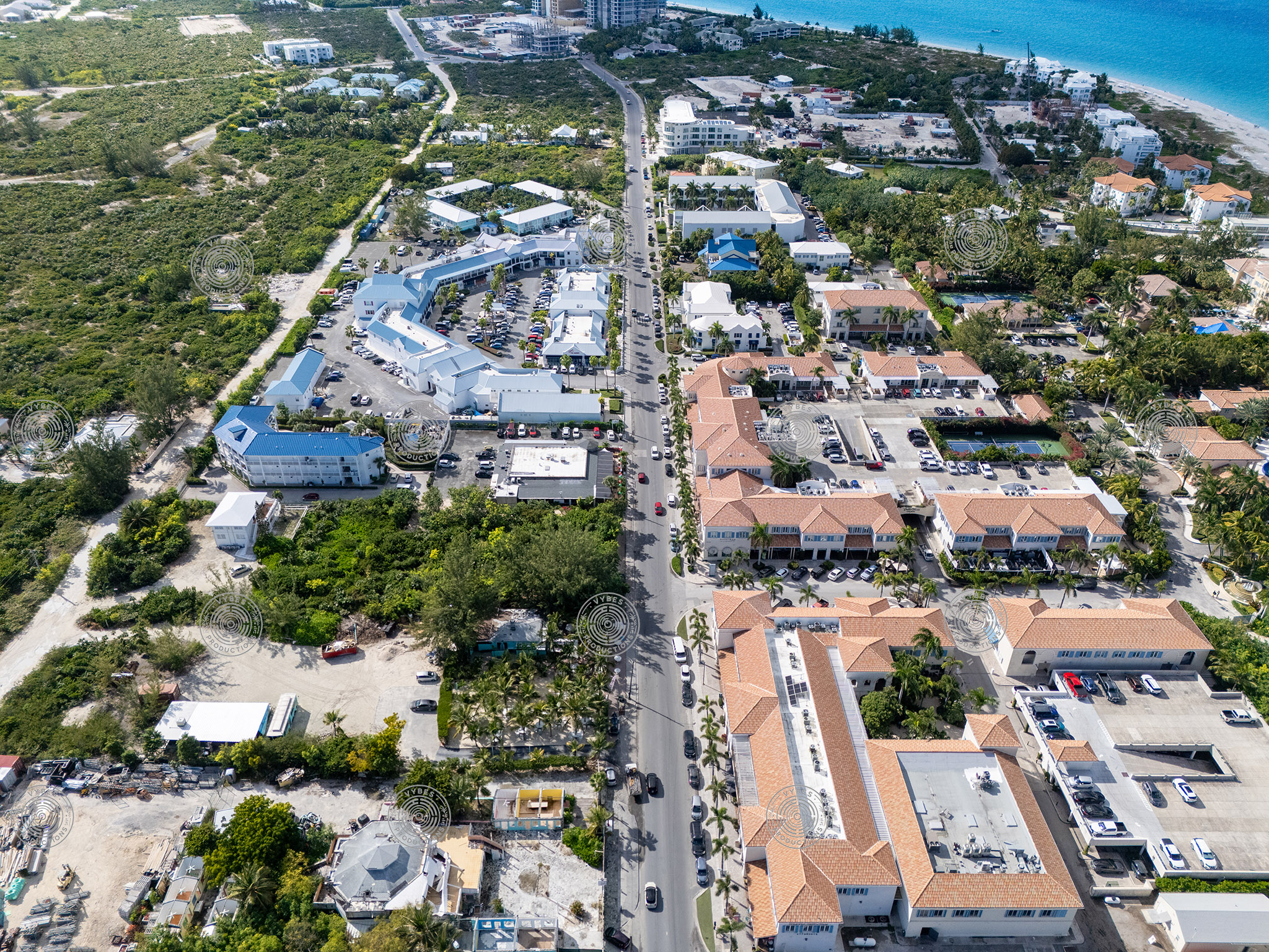 Aerial view of Downtown Grace Bay showing Salt Mills
