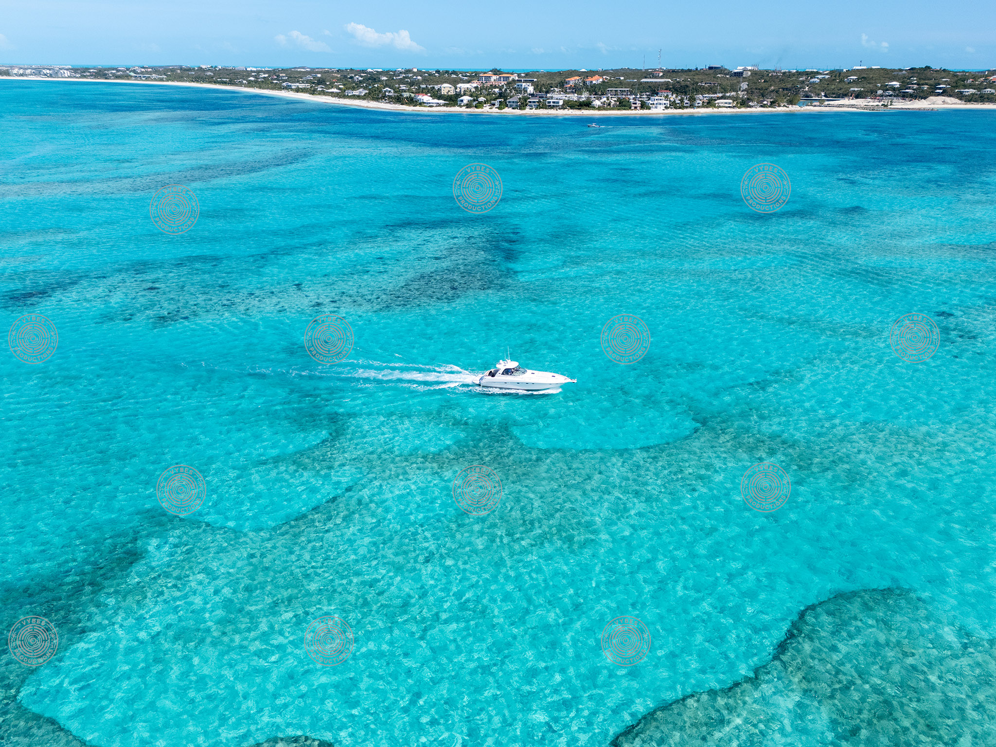 Drone shot of yacht cruising