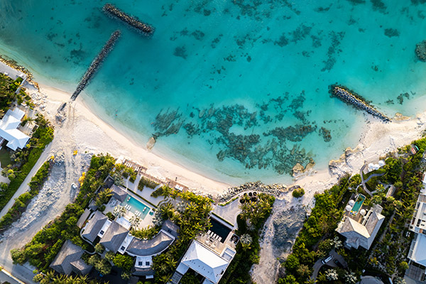 Top down drone shot of luxury villas in Leeward