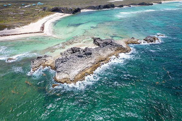 Drone shot of Dragon Cay and Mudjin Harbor, Middle Caicos
