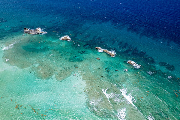Aerial view of Mudjin Harbor waters, Middle Caicos