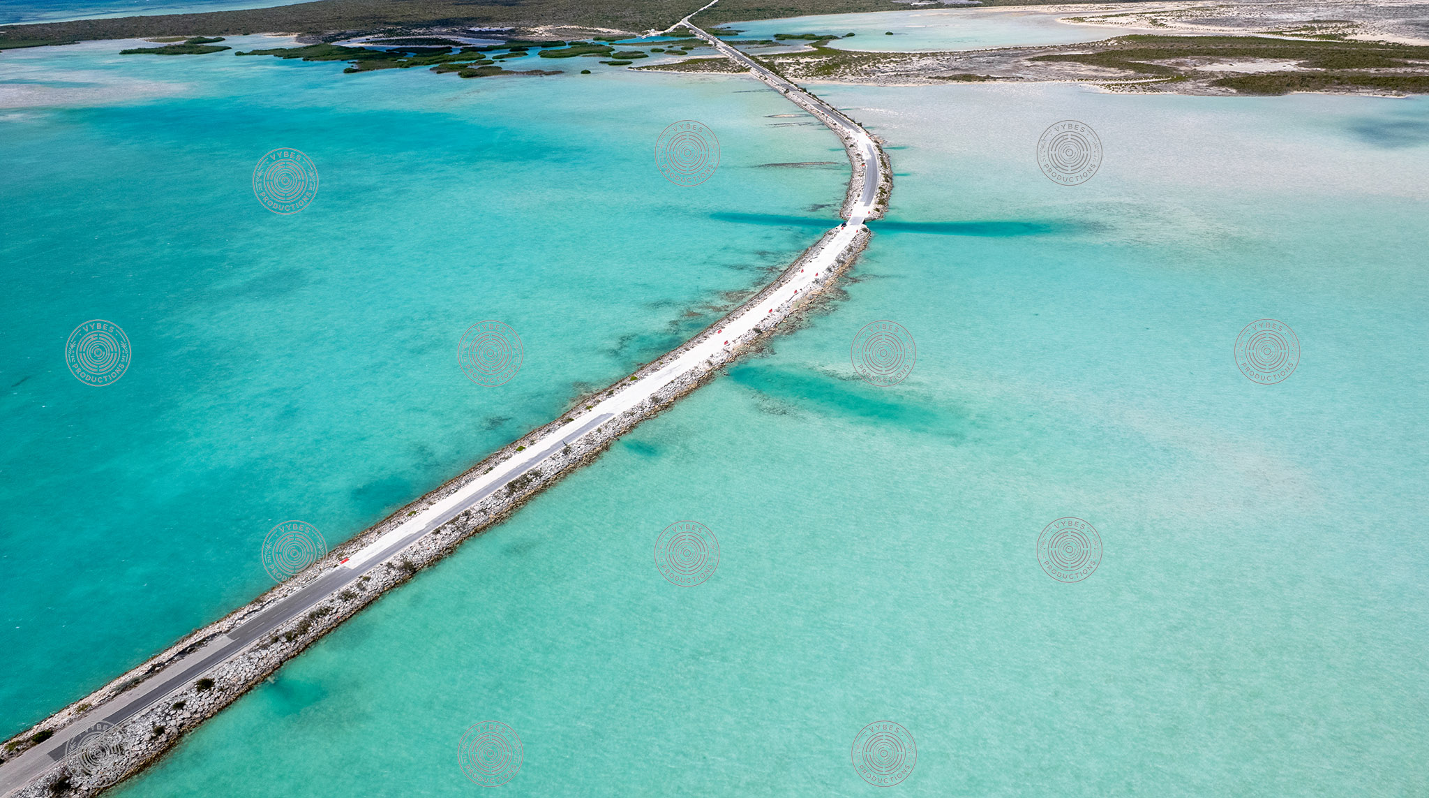 Aerial view of causeway between North and Middle Caicos