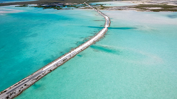 Aerial view of causeway between North and Middle Caicos