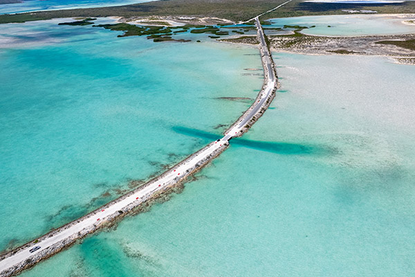 Aerial view of causeway between North and Middle Caicos