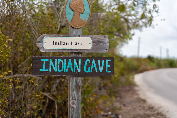 Sign for the Indian Cave in Middle Caicos