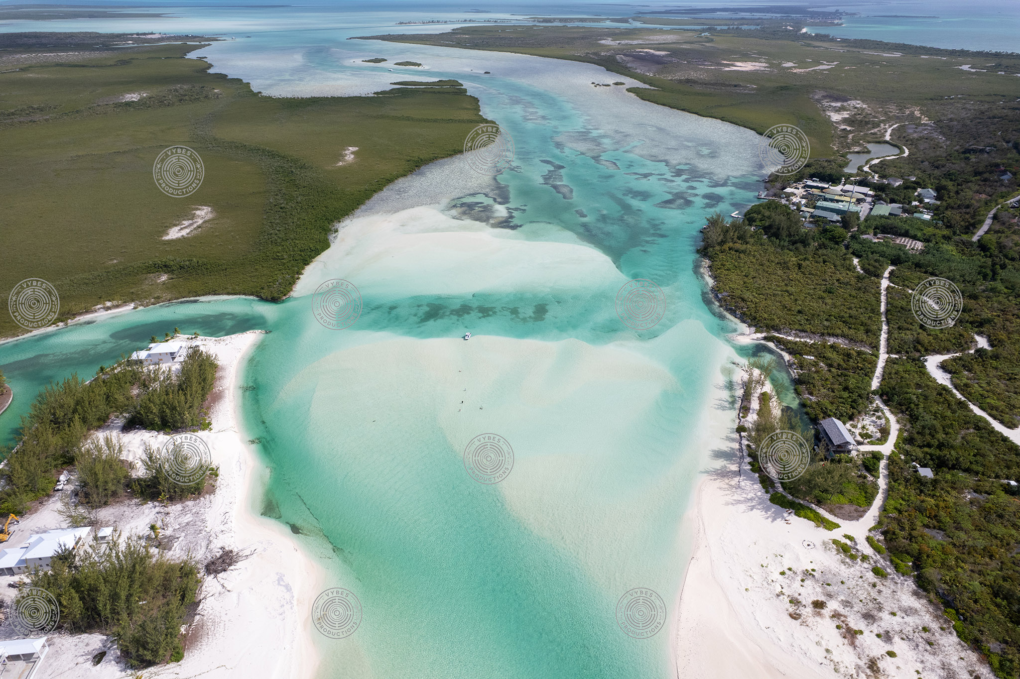 Aerial view of channel between Parrot Cay and North Caicos