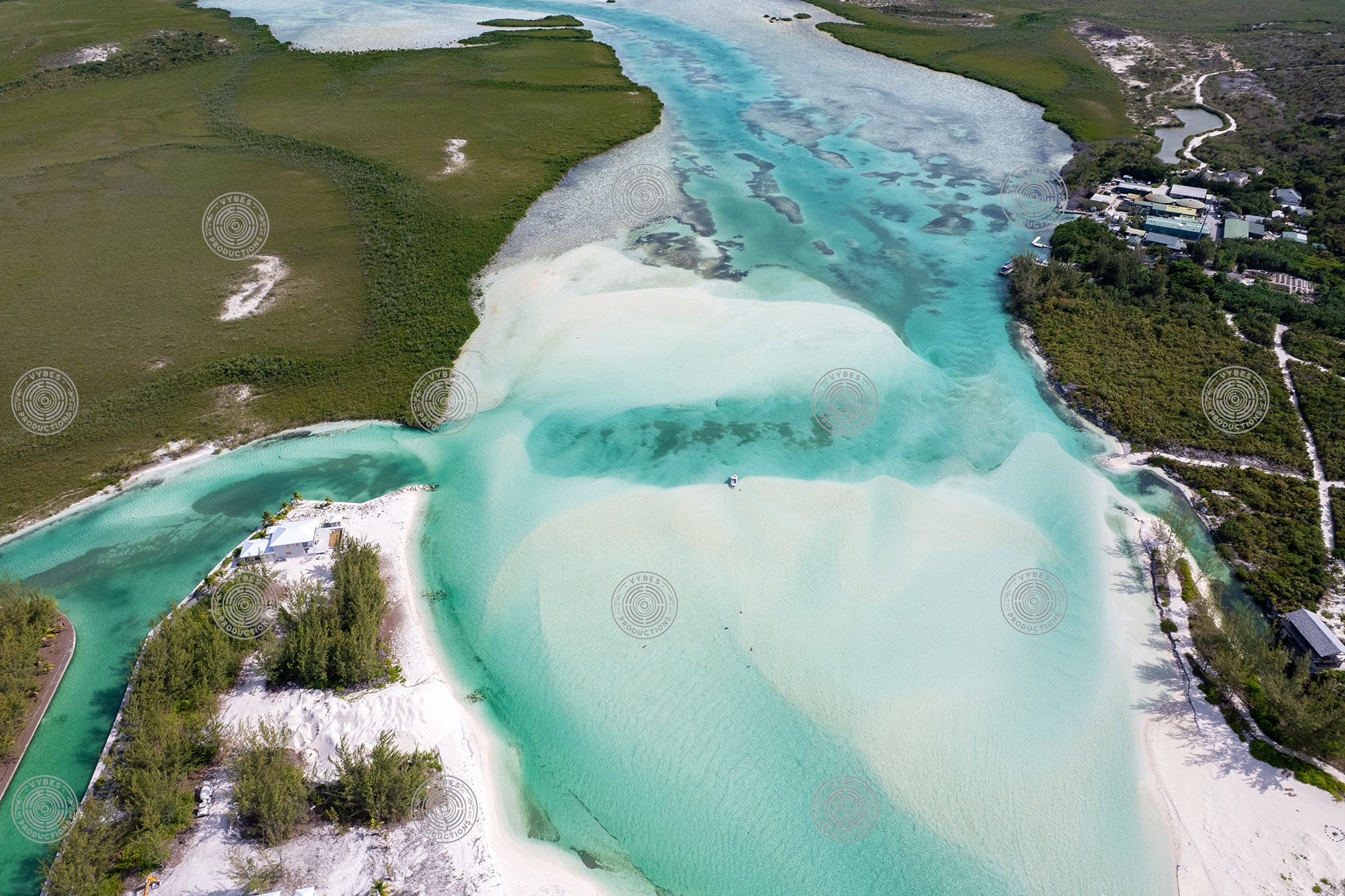 Aerial view of channel between Parrot Cay and North Caicos