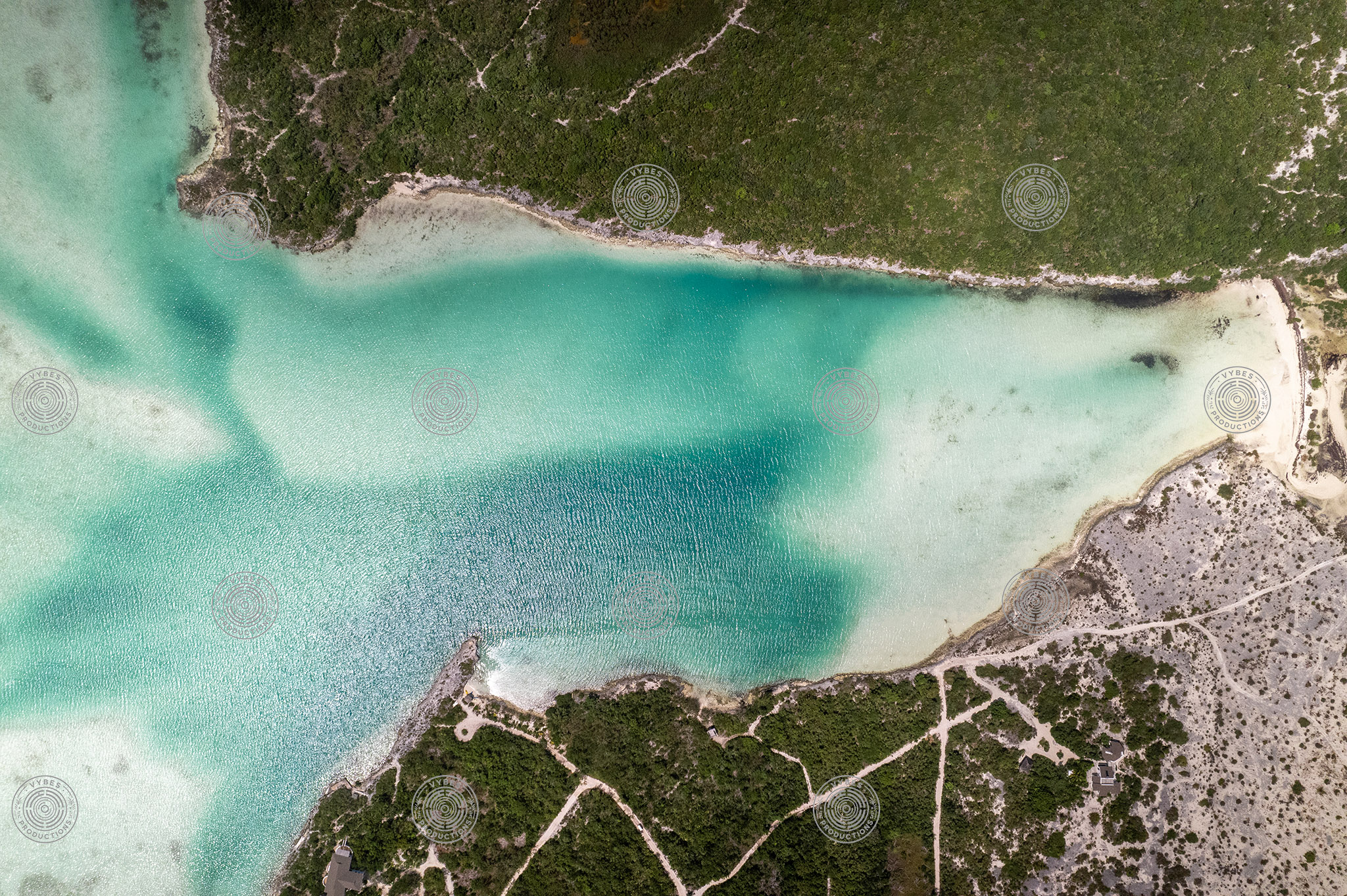 Drone shot of untouched inlet near Pine Cay