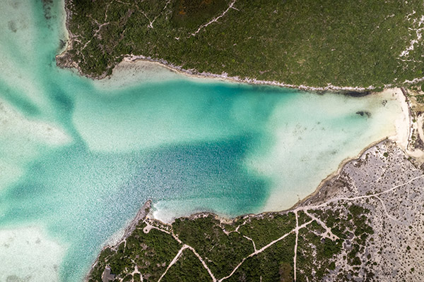 Drone shot of untouched inlet near Pine Cay