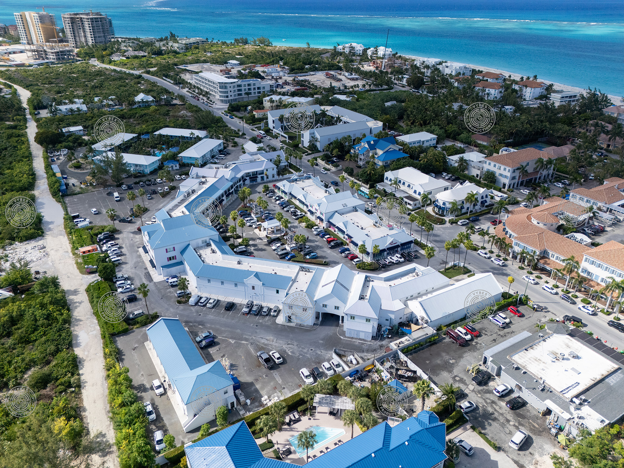 Aerial view showing relation between Salt Mills and Grace Bay Beach