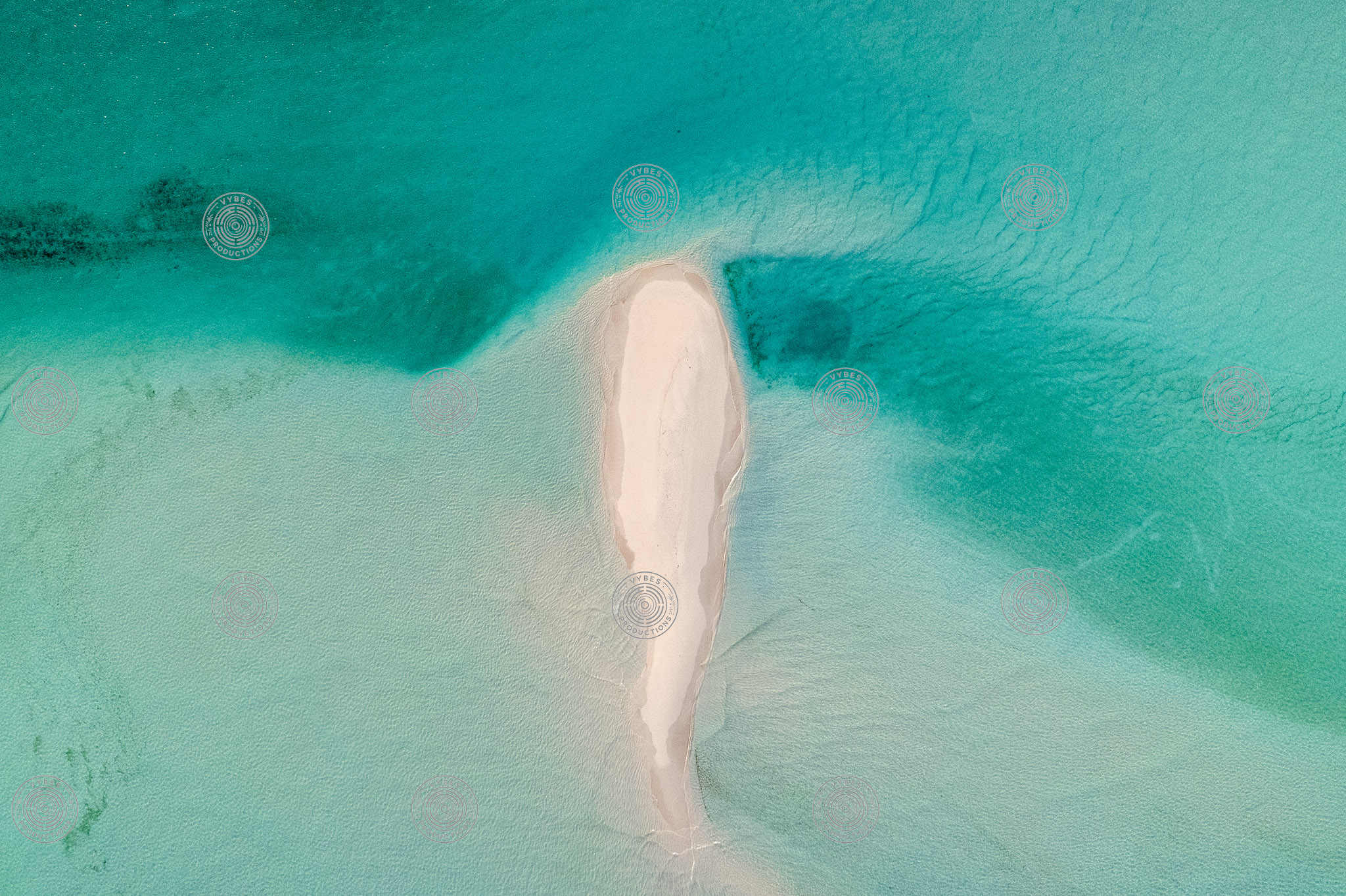 Drone shot of sandbar off of Pine Cay
