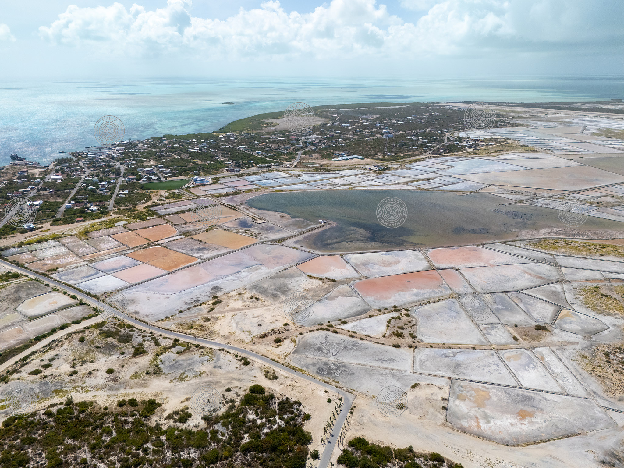 Drone shot of salt flats in South Caicos