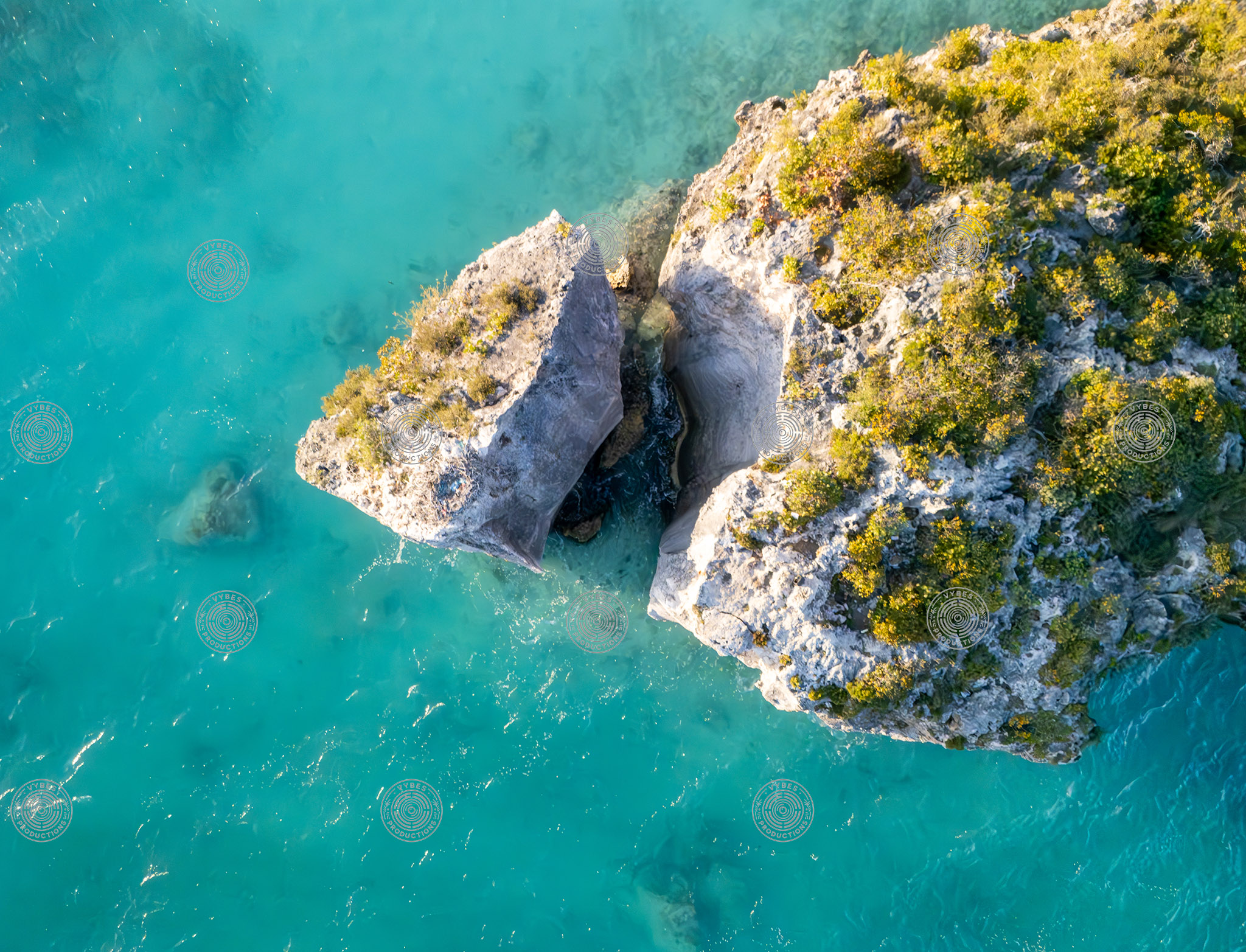 Aerial view of Split Rock formation in Providenciales