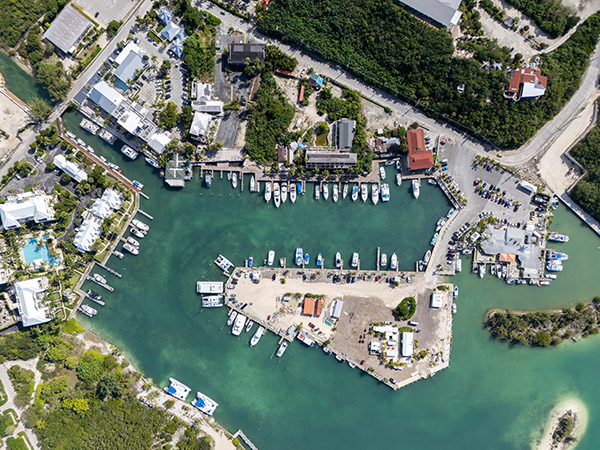 Top down drone shot of Turtle Cove Marina