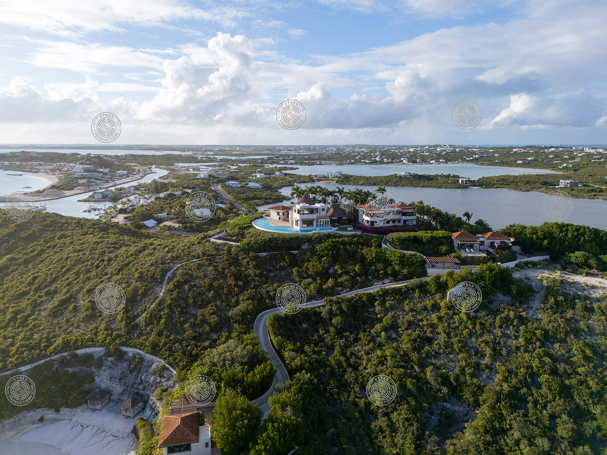 Aerial view of villa on top of hill in Turtle Tail