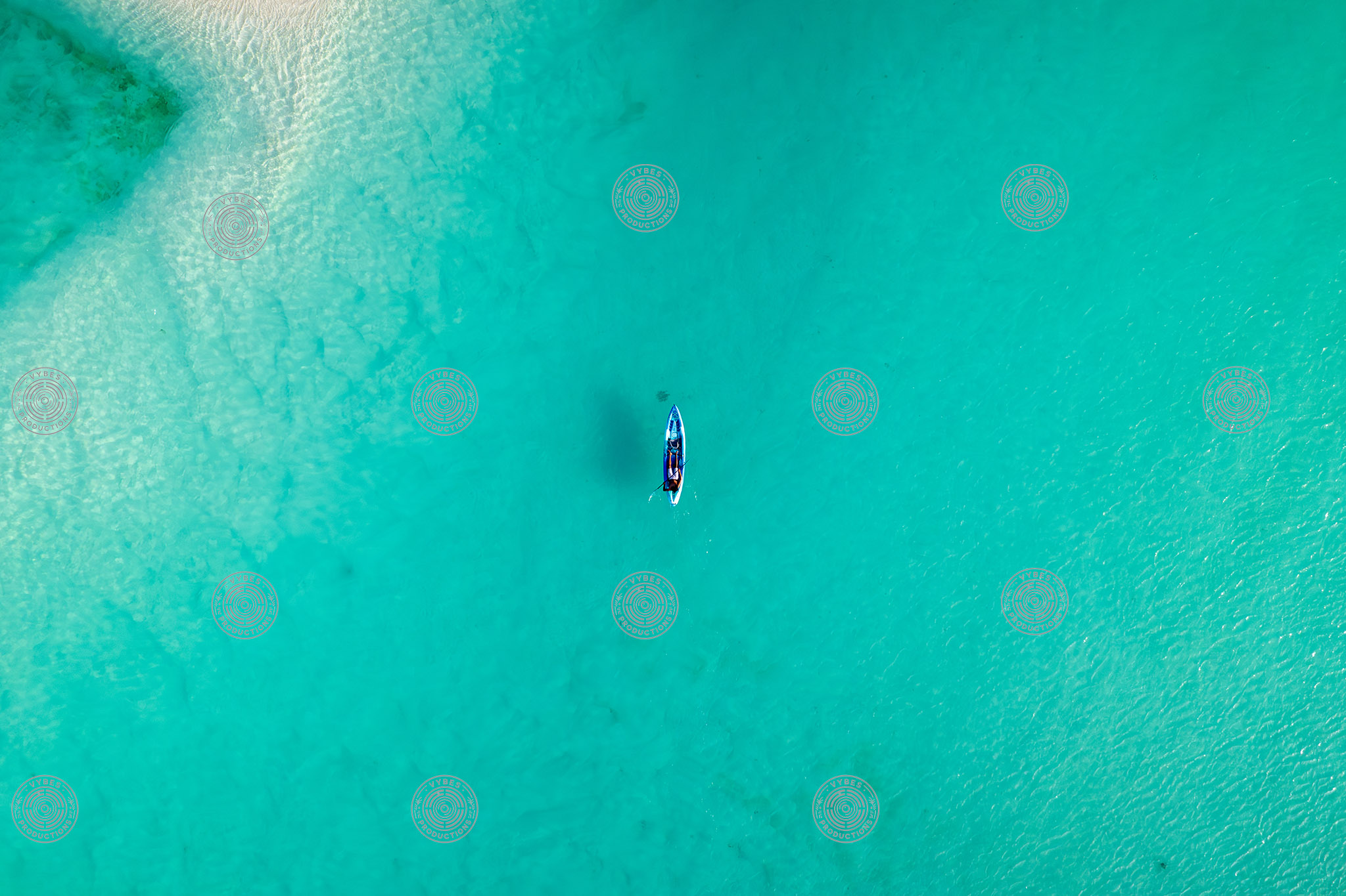 Top down drone shot of a kayak