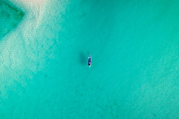 Top down drone shot of a kayak