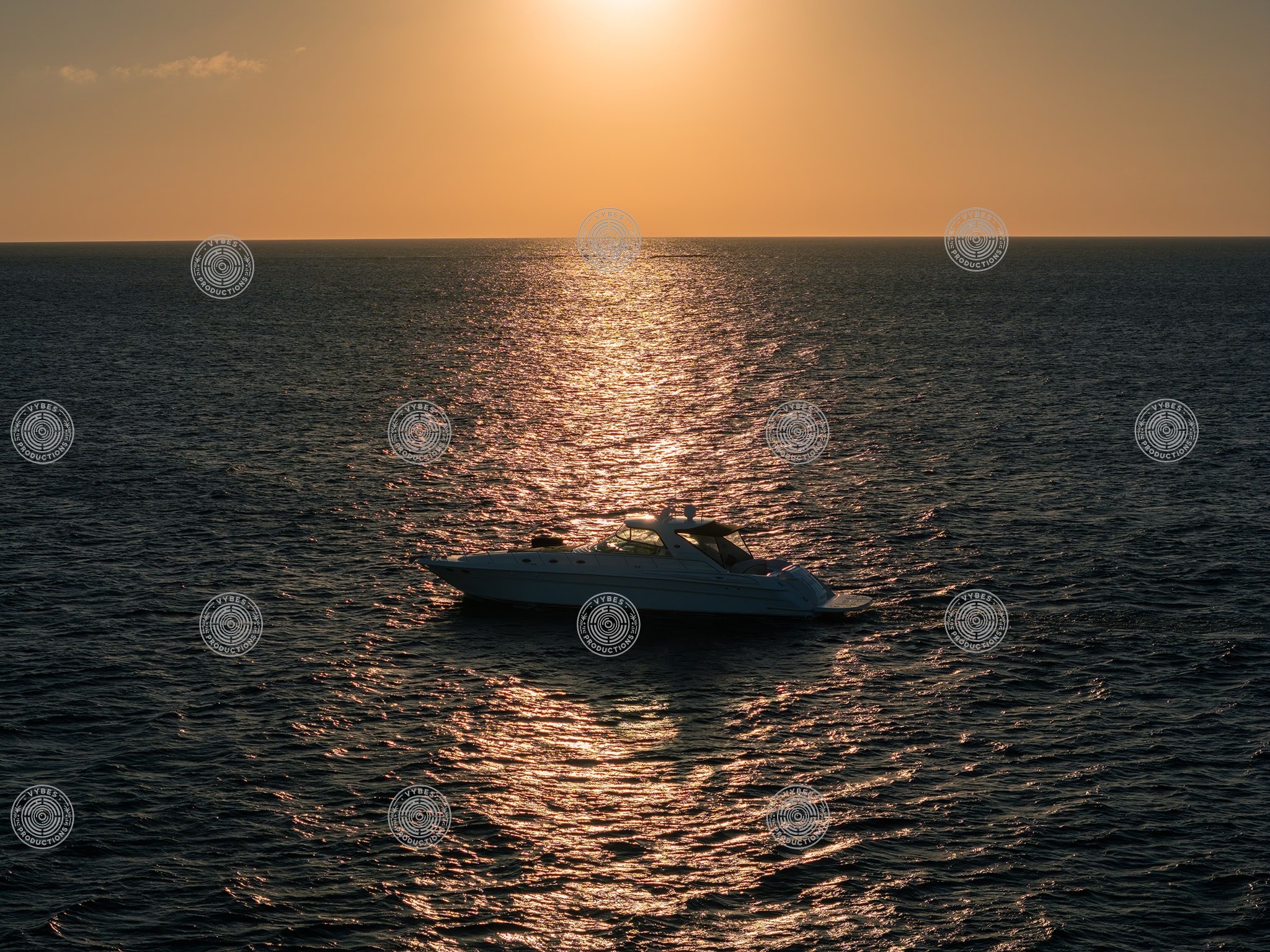 Sunset drone shot of a luxury yacht